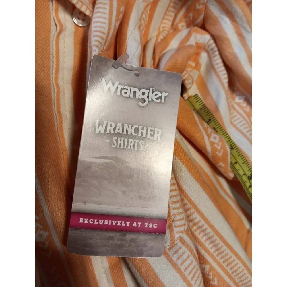 Wrangler Wrancher Womens L Shirt Orange Western Aztec Stripe Rodeo Cotton NWT - Picture 6 of 7